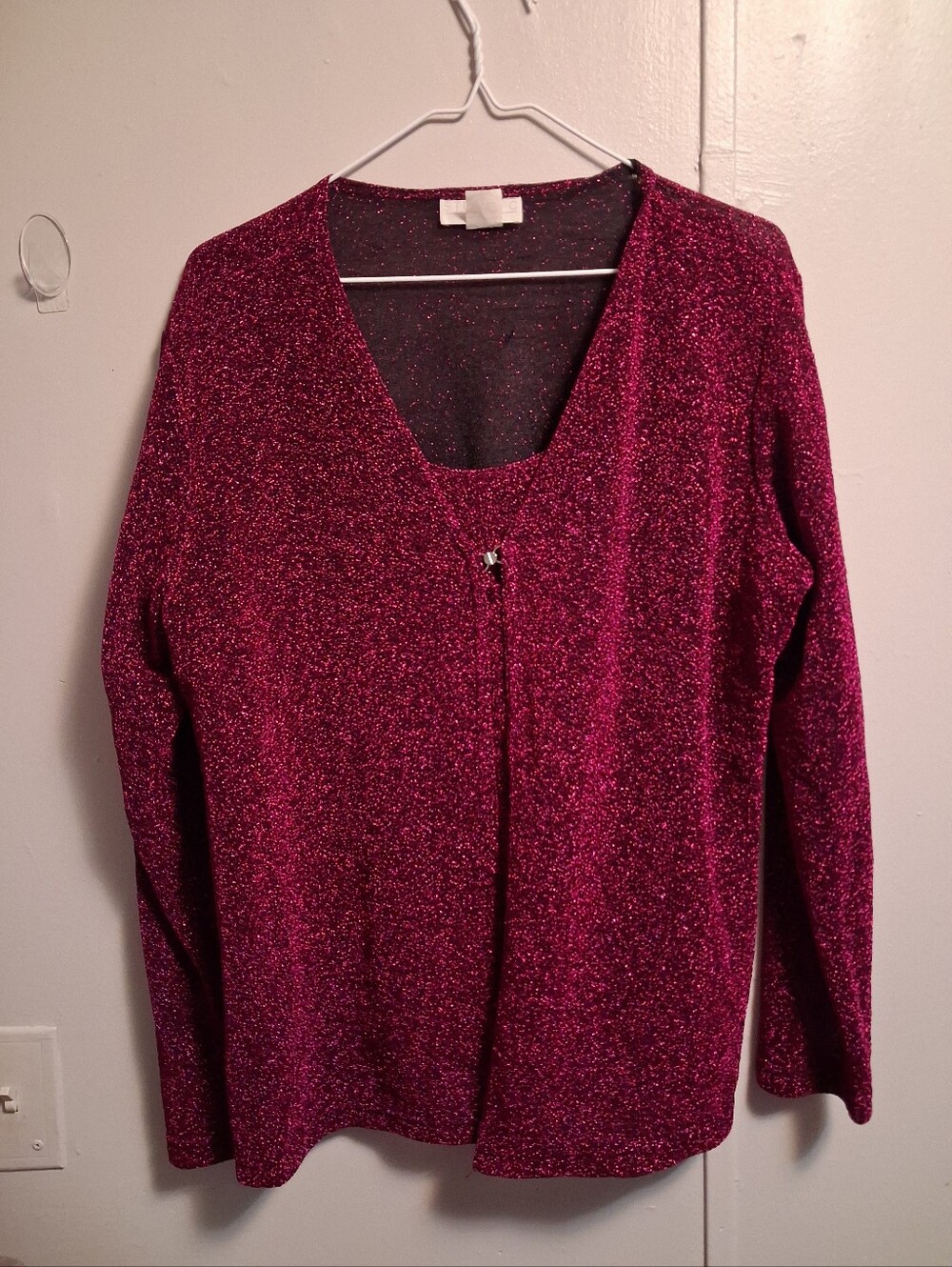 Studio Sparkle Knit V-Neck Long Sleeve Top - Fuchsia